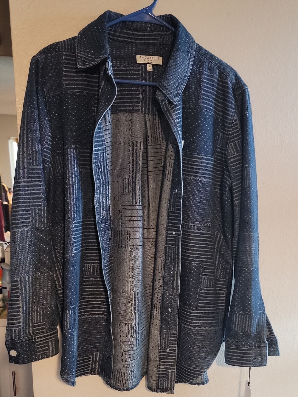 Womens Textured/Patterned Denim Dark Blue Shirt Jacket